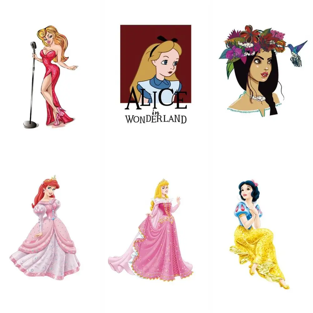 

6pcs DIY Thermal Stickers Beautiful Princess Applique Heat Transfer Vinyl Patches Iron On Children T-Shirt Badges