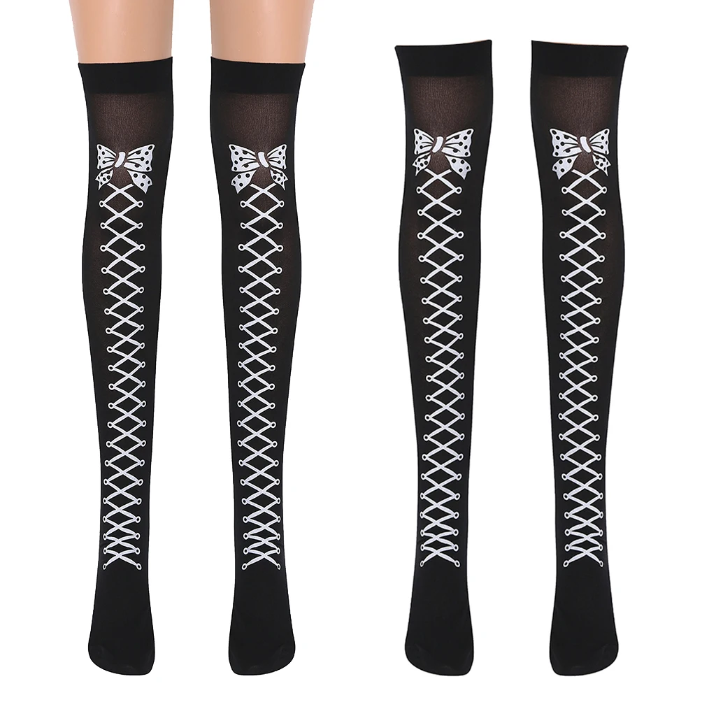 Halloween Bowknot Print Over Knee Crossover Bow Socks Thigh Highs Party Costumes Stockings Women Halloween Costume Fancy Dress