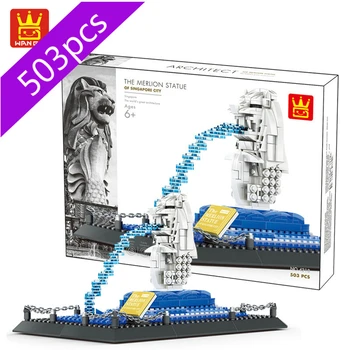 

New 503pcs World Famous Architecture Singapore Merlion Building Blocks Model City Bricks Street View Toys