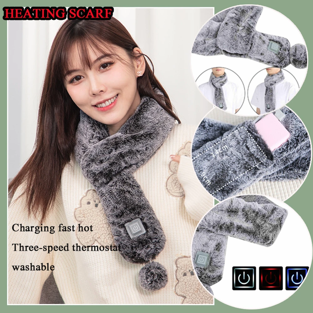 Bufanda de calefacción imitación de piel de conejo por USB, antifugas, lavable, 3 engranajes, 80cm|bufandas| - AliExpress