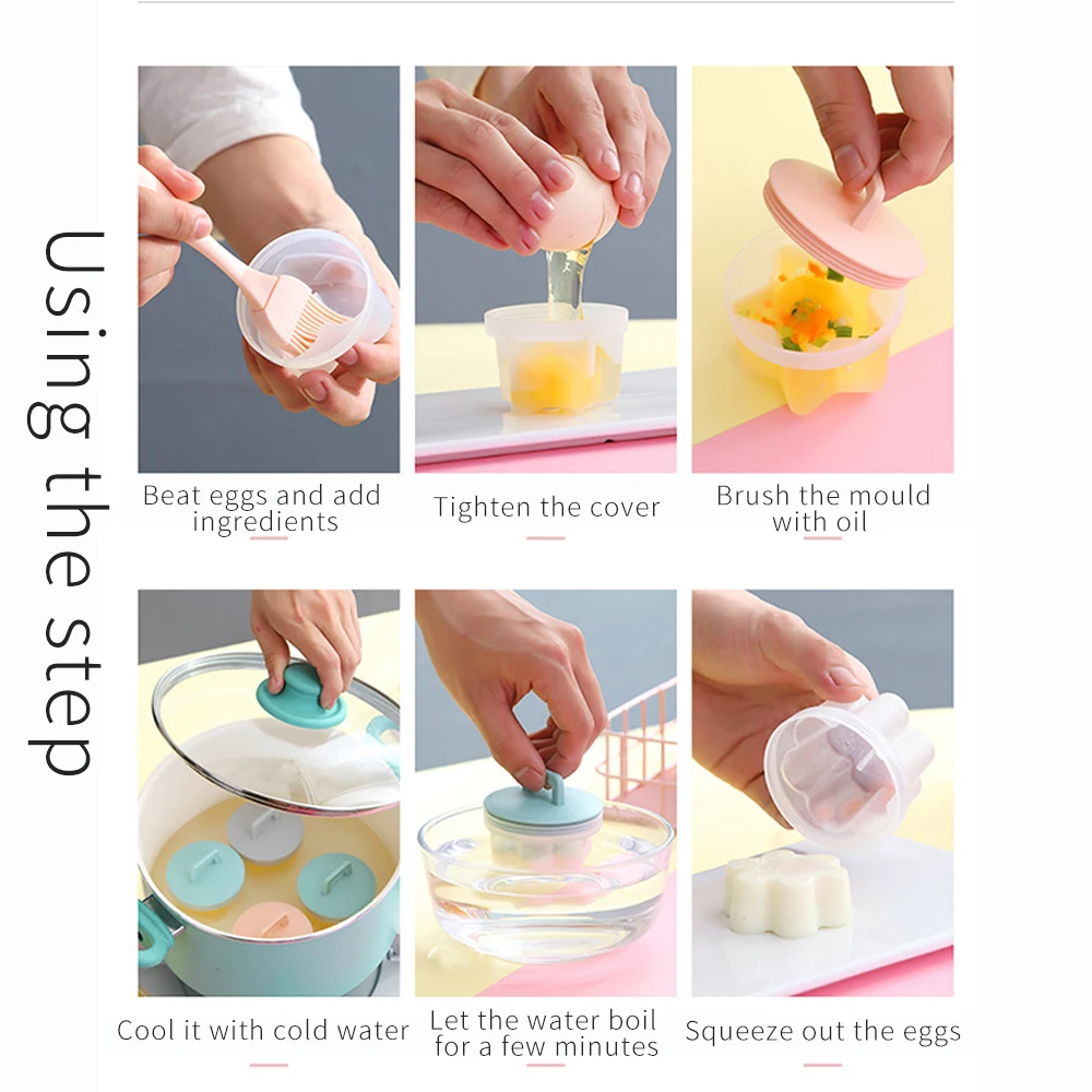 4Pcs/Set Safety Material Steamed Egg Tool Cute Steamed Egg Mold Non-Stick Baby Food Supplement Tool Cooking Tools Egg Tools