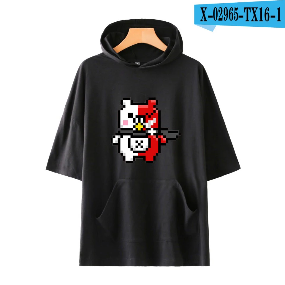 Danganronpa monokuma, женская футболка с коротким рукавом, новинка, летние толстовки, футболка с карманом для цифр - Цвет: Хаки