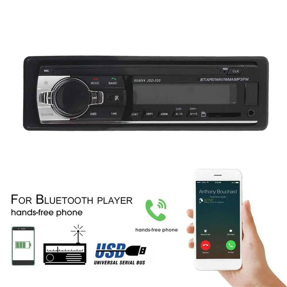 JSD-520 автомобильное радио стерео музыкальный плеер телефон MP3 Пульт дистанционного управления 12 в автомобильное аудио Автомобильное музыкальное устройство