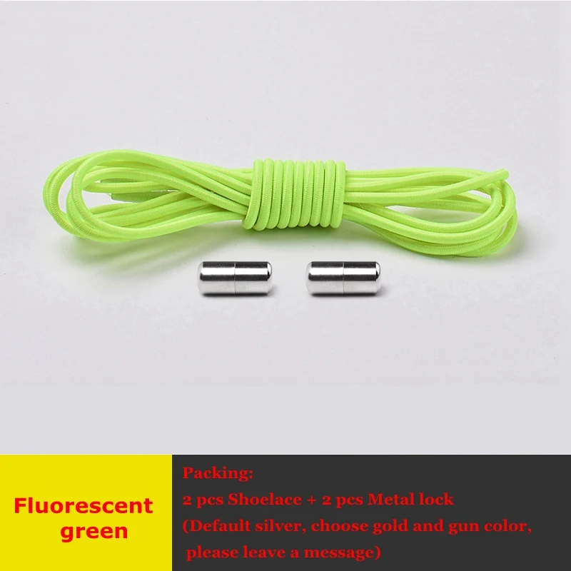 Fluorescent green 25 цветов, круглые шнурки, эластичные шнурки для обуви, не завязываются, металлические капсулы, фиксирующий башмак, кружевные кроссовки для детей и взрослых, быстрая ленивая шнуровка, 1 пара - Цвет: Fluorescent green