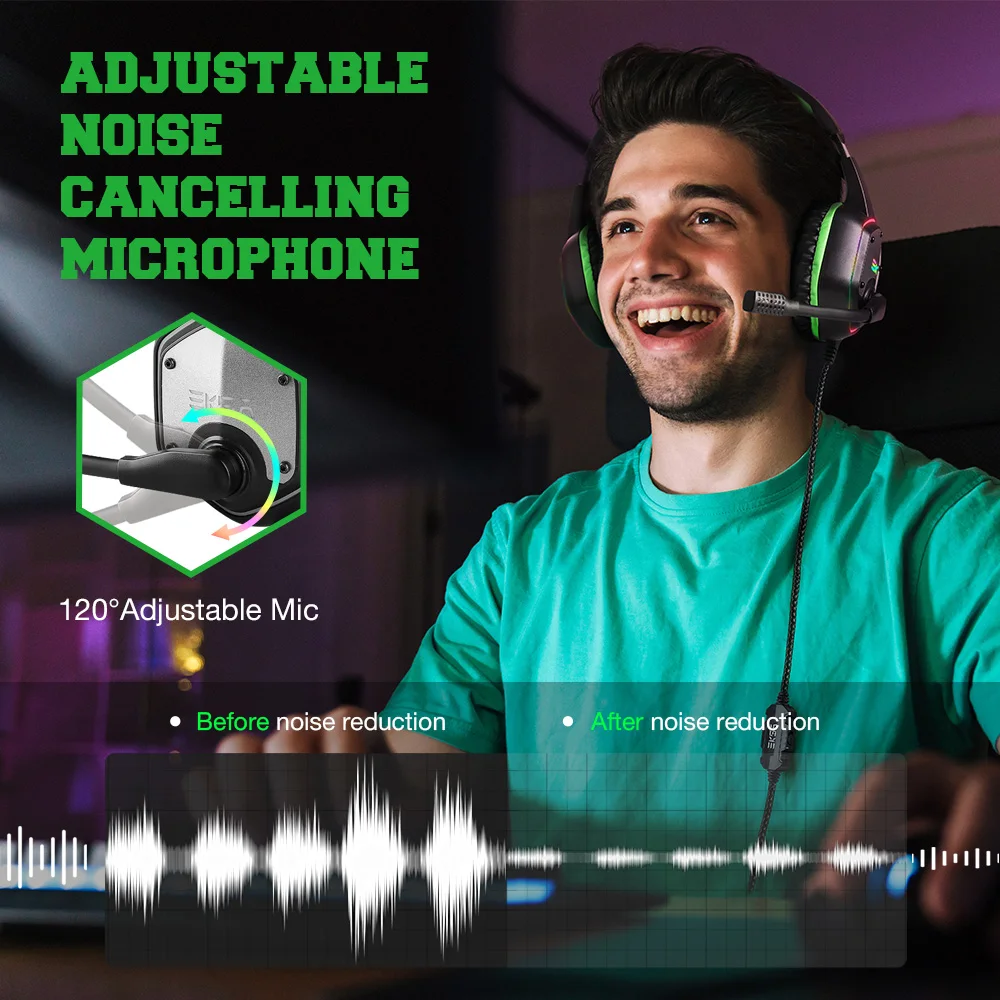 Cancelamento de Ruído Fone de Ouvido pc para Ps4 com Luz Eksa Gaming Headset Surround Sound Wired Gamer Rgb Mic E1000 7.1 - Image 5