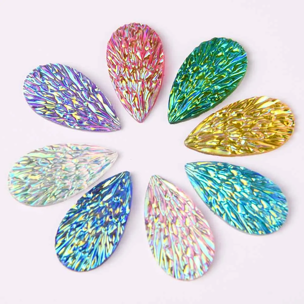 

BOLIAO 15Pcs 16*29mm Water Drop Shape AB Color Resin Flat Back Glue on Clothes Handmade Art Work Decoration Craft DIY R278