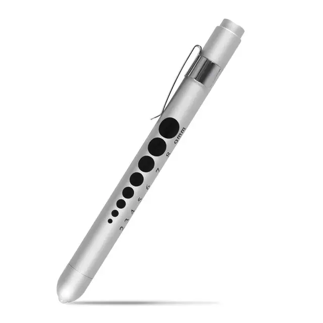 Portable LED Flashlight Reusable Medical First Aid Pen Light Torch Lamp With Pupil Gauge Measurement Doctor Nurse Diagnosis Pen Silver
