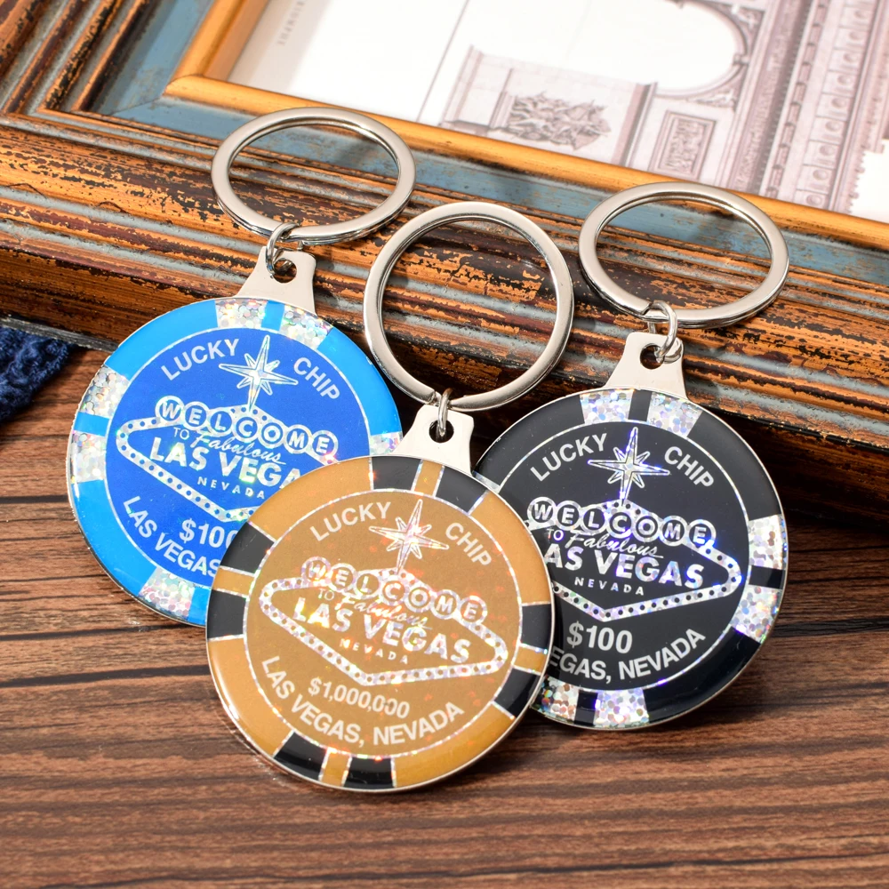 Vicney Las Vegas Letter Keychain For Women Men Lucky Chip Keychain Black Blue$1000000 Chip Keyring Gift Casino Souvenir