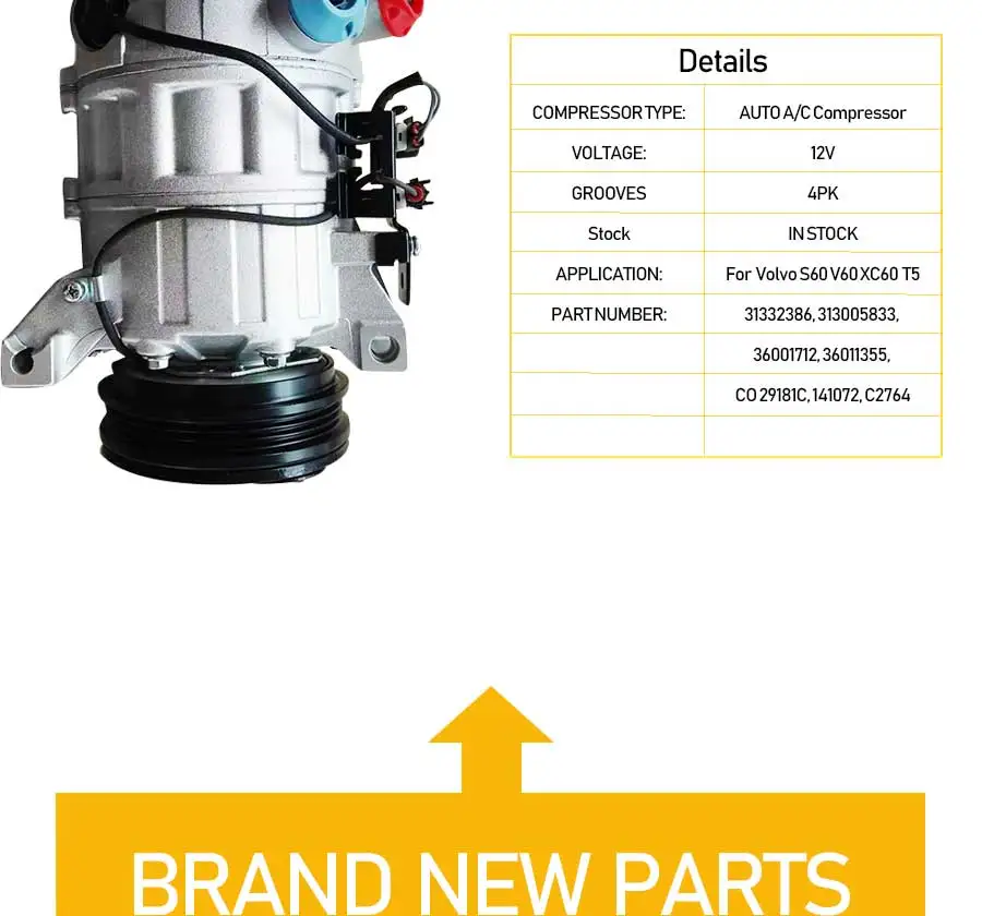 Sanden PXC16 Авто воздушный компрессор переменного тока для VOLVO FORD Focu P31315453 069917042B4 016128071B4 36001462 31366155 31332386 31315453