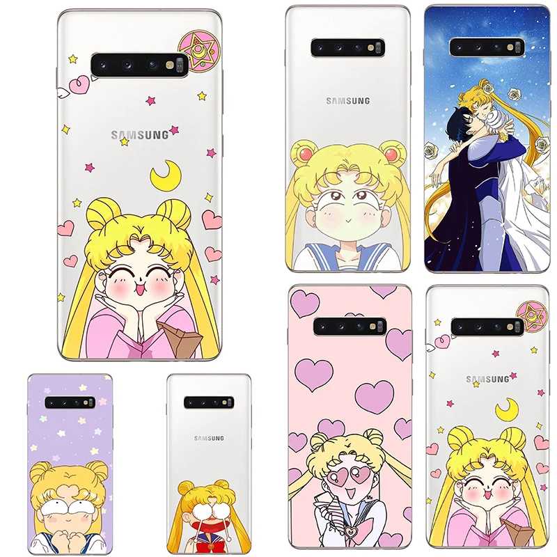 

Sailor Moon Case for Samsung Galaxy S10+ S9+ Note10 A80 M30S A70 A50 C9PRO Note9 Japanese Anime Transparent Flexible Tpu Case