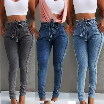 

Women's Slim Fit Fashion High Waist Denim Pant Stretchy Distress Jegging Casual