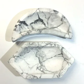 

Natural Howlite Carved Geometric Bowl Healing Crystal Moon Shape Dish Heart Decorative Chakra Stone Reiki Gemstone Gift