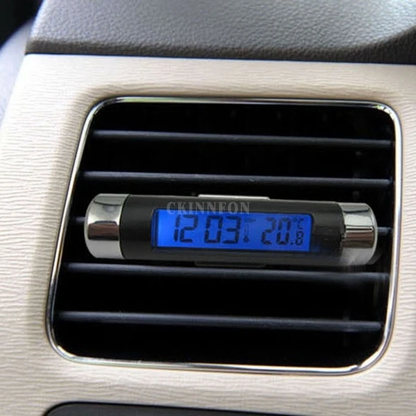 50 шт./лот 2 в 1 часы в автомобиле ЖК-клипса цифровой автомобильный замок автомобильный термометр часы календарь автомобильные Цифровые Автомобильные часы
