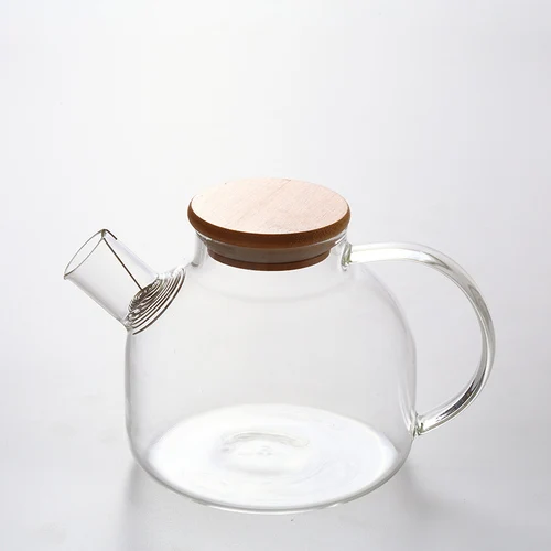 Японское стекло чайник с бамбуковой крышкой термостойкий 1000 мл большой емкости чайник с цветами взрывозащищенный чайник графин для сока - Цвет: 1000ML