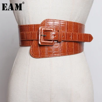 

[EAM] Pu Leather Multicolor Asymmetrical Elastic Wide Belt Personality Women New Fashion All-match Spring Autumn 2020 1M521