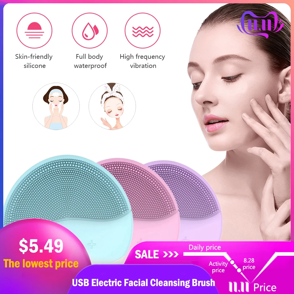 

Mini USB Electric Face Facial Cleansing Brush Foreoing Silicone Sonic Cleaner Deep Pore Cleaning Waterproof Skin Massage