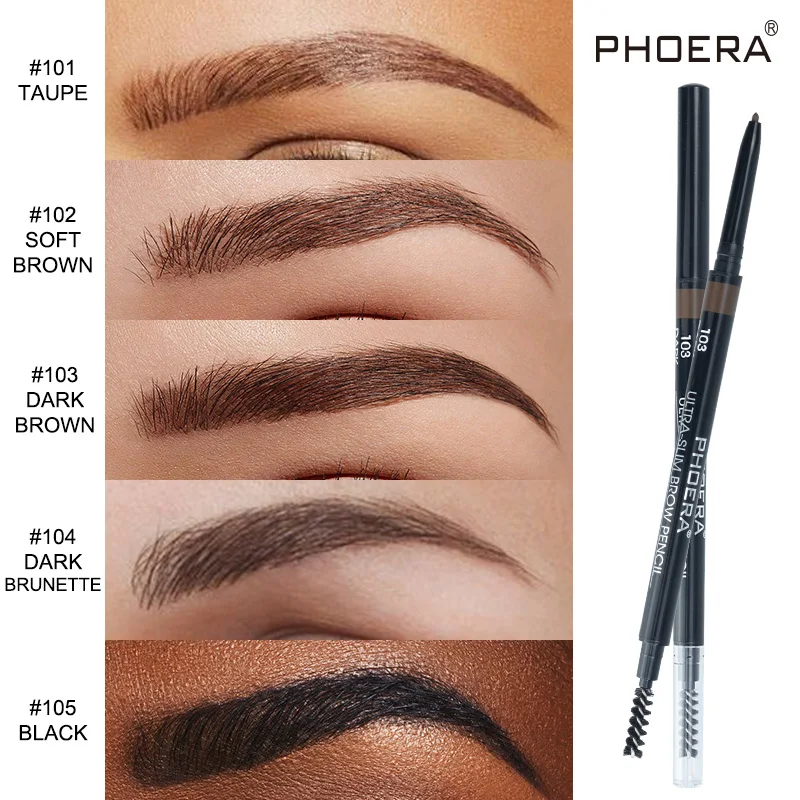 

PHOERA Professional 2 in 1 Double Ended Eyebrow Pencil Long Lasting Not Blooming Waterproof Eyebrow Pencil 5 Color TSLM2