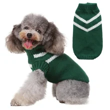 Зимнее теплое пальто для домашних животных, простой вязаный жилет без рукавов, утепленный полосатый зеленый свитер для маленьких и средних собак