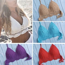 Сексуальный женский вязаный Топ бикини с подкладкой, белый бюстгальтер, Летний Пляжный вязаный купальник для девочек, бикини размера плюс, бюстгальтер