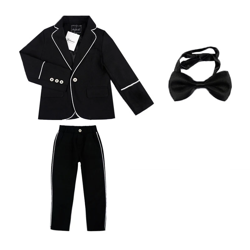 Black 3PCS Жилет+ костюм+ штаны, 3/4 предмета, детские костюмы для мальчиков, официальный костюм, смокинг, детский блейзер для мальчиков, комплект, свадебное платье для дня рождения, одежда - Цвет: Black 3PCS