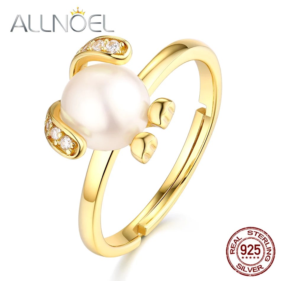 

ALLNOEL S925 Sterling Silver 100% Real Pearl Collocation Zircon Design Rings For Women Personality Gift Fine Jewelry 2019 New