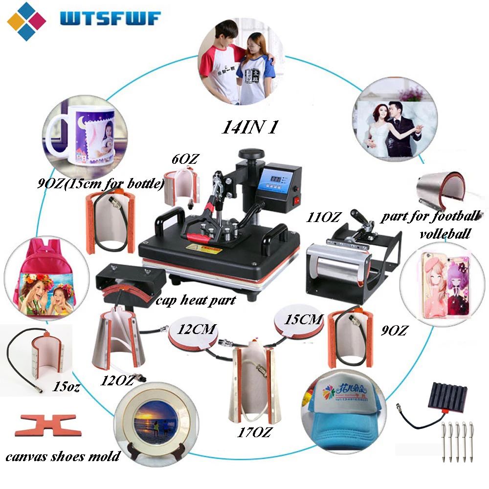 Best Price Wtsfwf 14IN1 Heat Press Machine 2D Sublimation Transfer Machine For Cases Mugs Plates Tshirts Pens Caps Canvas Shoes Football