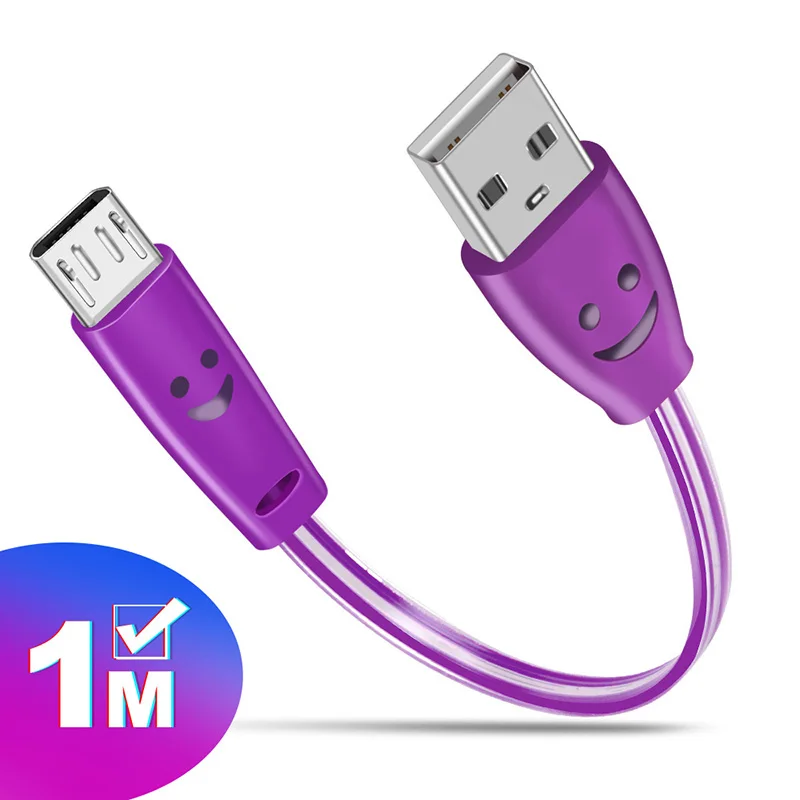 Для samsung millet Redmi Android USB зарядный кабель 1 м Micro USB светодиодный светильник для быстрой зарядки и передачи данных - Цвет: Purple