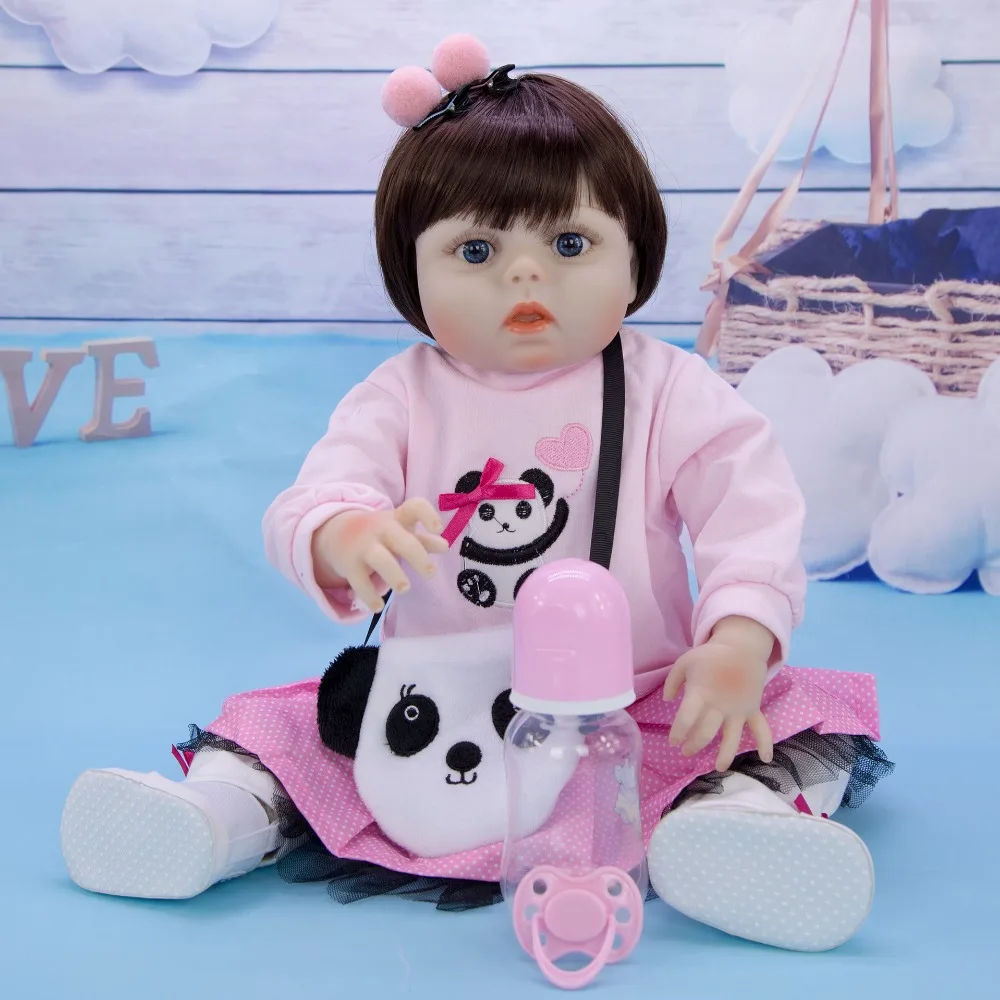 48 см кукла bebe младенец получивший новую жизнь девушка в Панде платье полное тело Мягкий силикон Возрожденный ребенок ванна игрушка подарок Анатомически правильная