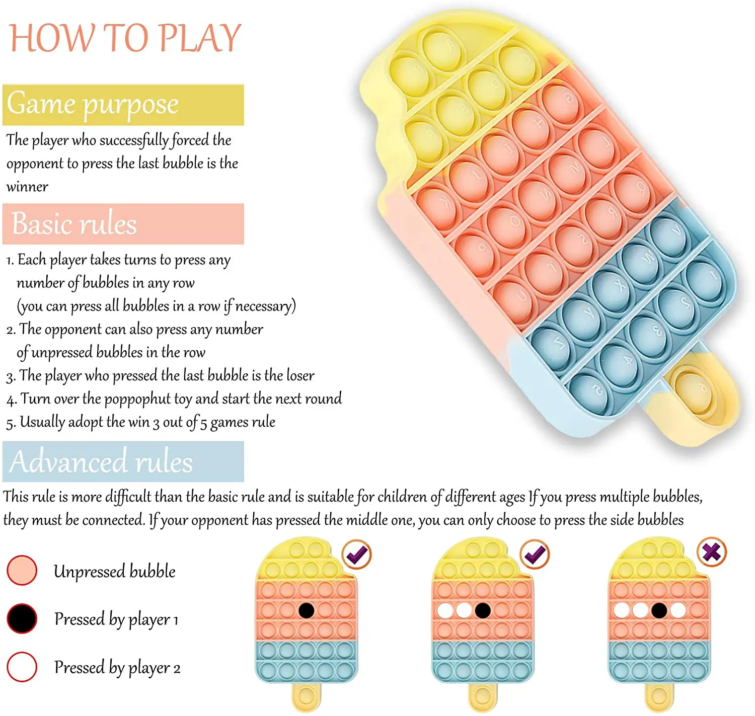 Fun Ice Cream Sensory bubble silicone Desk Game Toys Children school Stress Reliever Fidget Squeeze Board Game Autism ADHD Gift