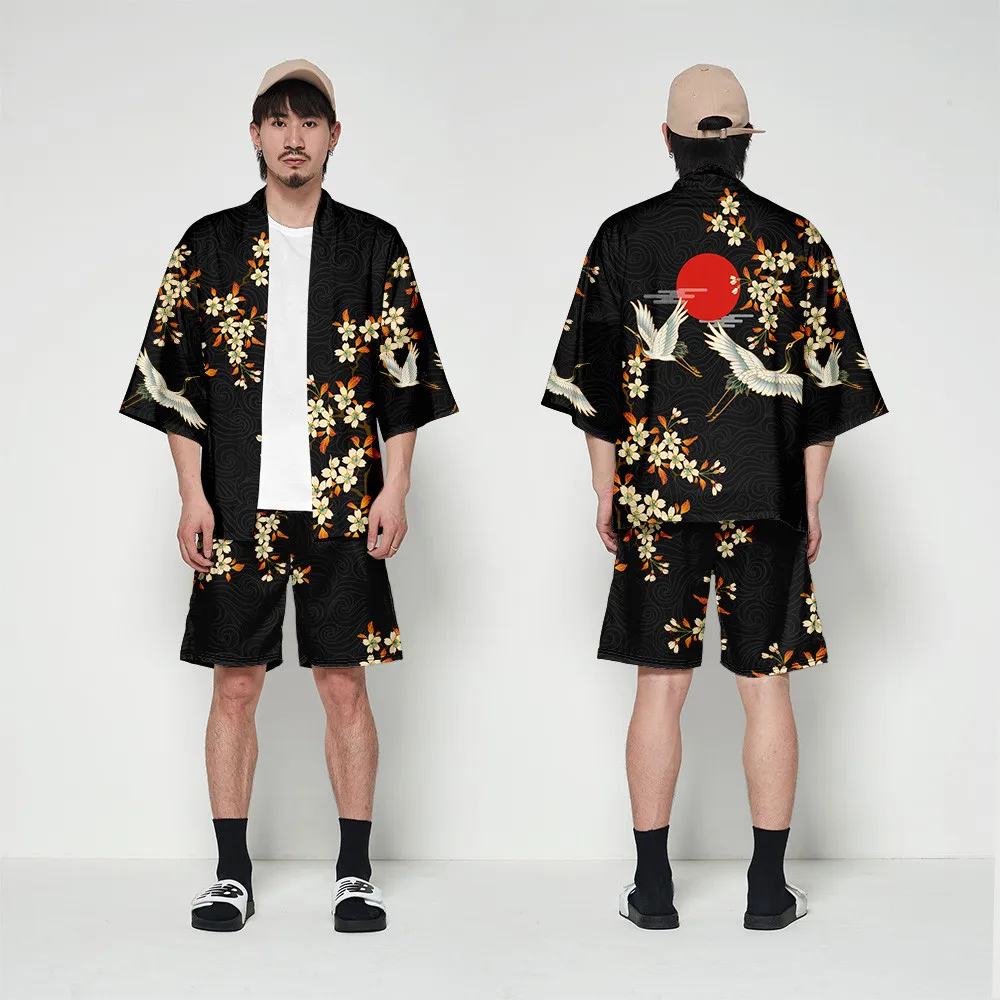 Самурайский журавль японский стиль кимоно Haori для мужчин и женщин кардиган китайский дракон Традиционная японская одежда азиатская одежда