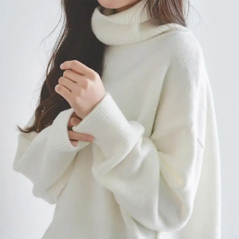 

Winter New Women Korean Casual Sweater Pullover Long Sleeve Femme Jumper Pullovers Turtleneck Loose White Knitted Sweater