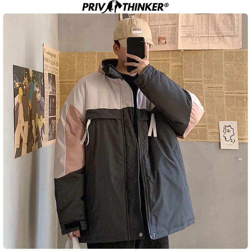 Privathinker мужские Новые плотные теплые зимние лоскутные куртки пальто мужские свободная Куртка Harajuku мужская верхняя одежда парка со стоячим воротником