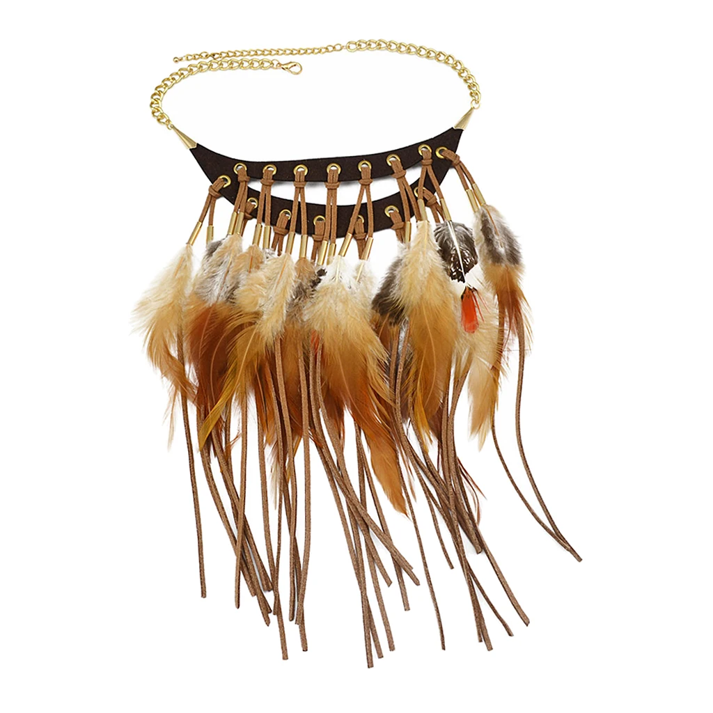Fashion Tassel Faux Feather Necklace Pendant Statement Bib Choker Jewelry