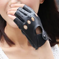 1 пара, унисекс, черные кожаные перчатки без пальцев из искусственной кожи, однотонные женские, половина пальца, для вождения женщин и
