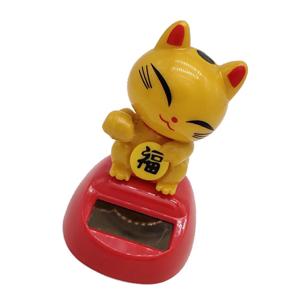 Solar Powered Bobbling Toy Shaking Hands Swinging Lucky Cat Doll Home Decor