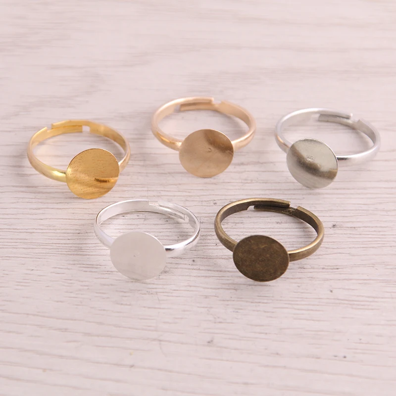 

SWEET BELL 30pcs/lot Fashion Simple 5 Color 10mm Adjustable Ring Bases Cabochon Blank Rings