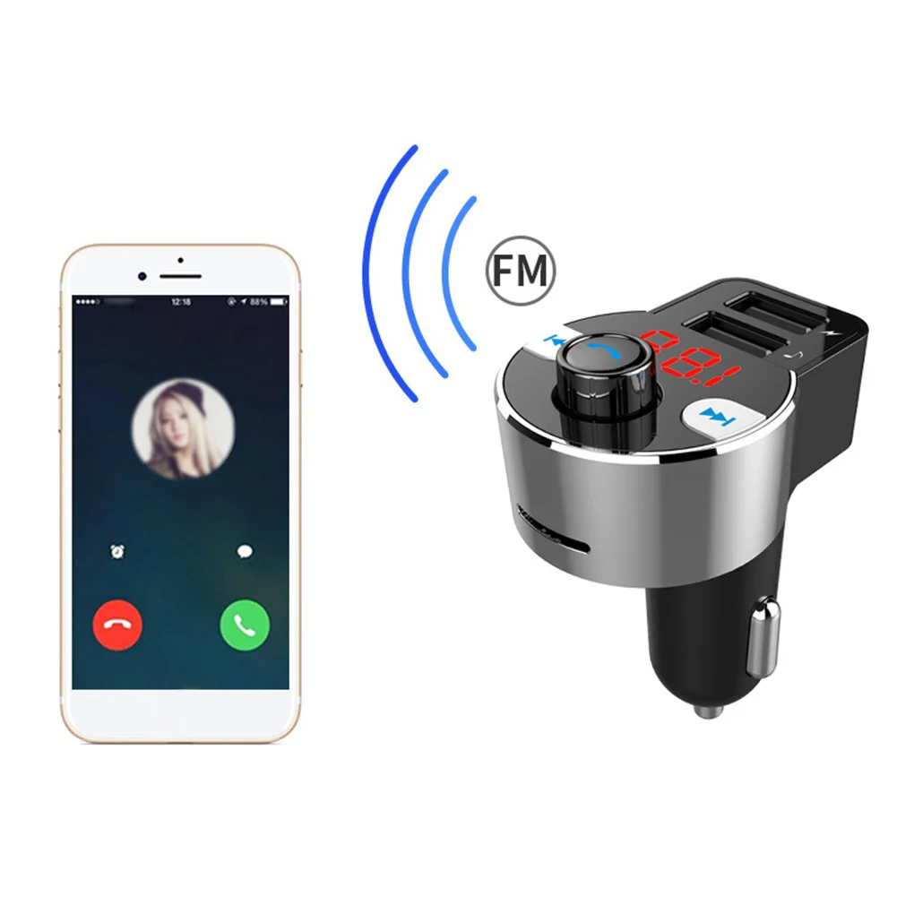 Bluetooth стерео MP3 плеер с поддержкой карт TF, автомобильное зарядное устройство, fm-передатчик, светодиодный дисплей, аудио адаптер, радио, двойной USB