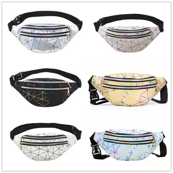 

2020 new waist bag PU leather stitching pattern unisex oblique cross bag personality laser waist bag beach bag chest bag