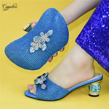 

Popular sky blue Italian design high heel pumps shoes and handbag sets for wedding/party 678-4