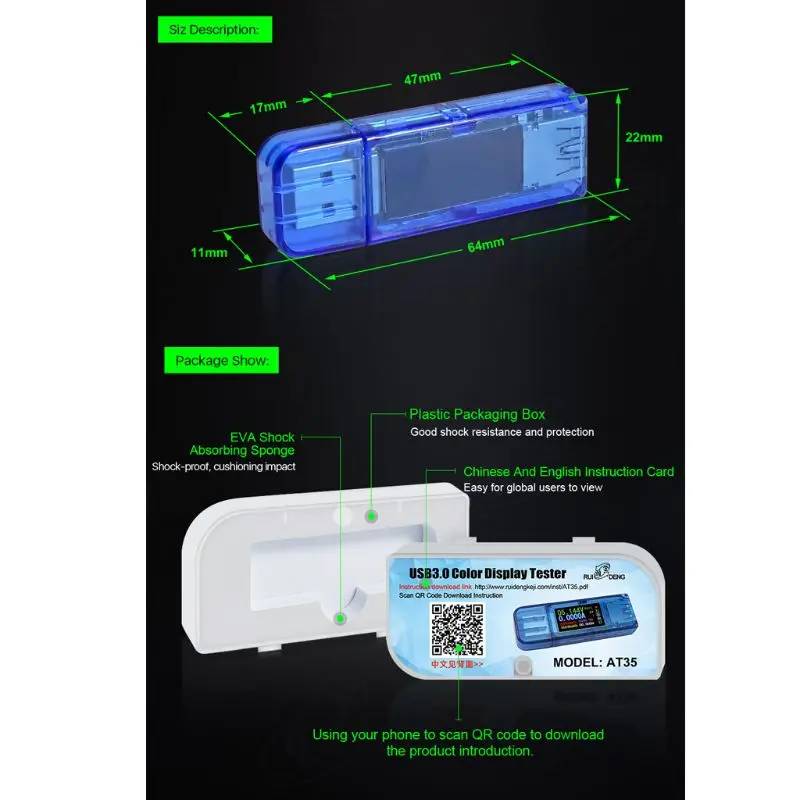 AT35 USB 3,0 ЖК-мультиметр Вольтметр Амперметр измеритель тока тестер для УМБ