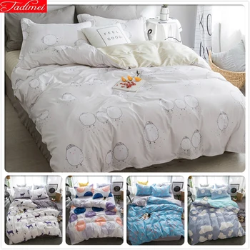 

Concise Chick Pattern White Duvet Cover Soft Cotton 3pcs/4pcs Bedding Set Single Twin Queen Full Size 1.35m 1.5m 1.8m Bed Linens