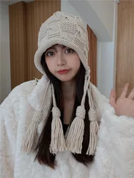 Ear Protection Wool Hat Female Sweet and Lovely Korean Student Versatile Knitted Hat Hand-made Warm Hat Autumn and Winter Tide