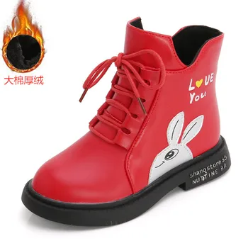 

2020 Fashion Girls Plus Velvet Warm Lace Martin Boots Winter For Girls Leather Children'S Shoes Kids Boots Rubber Snow Boots