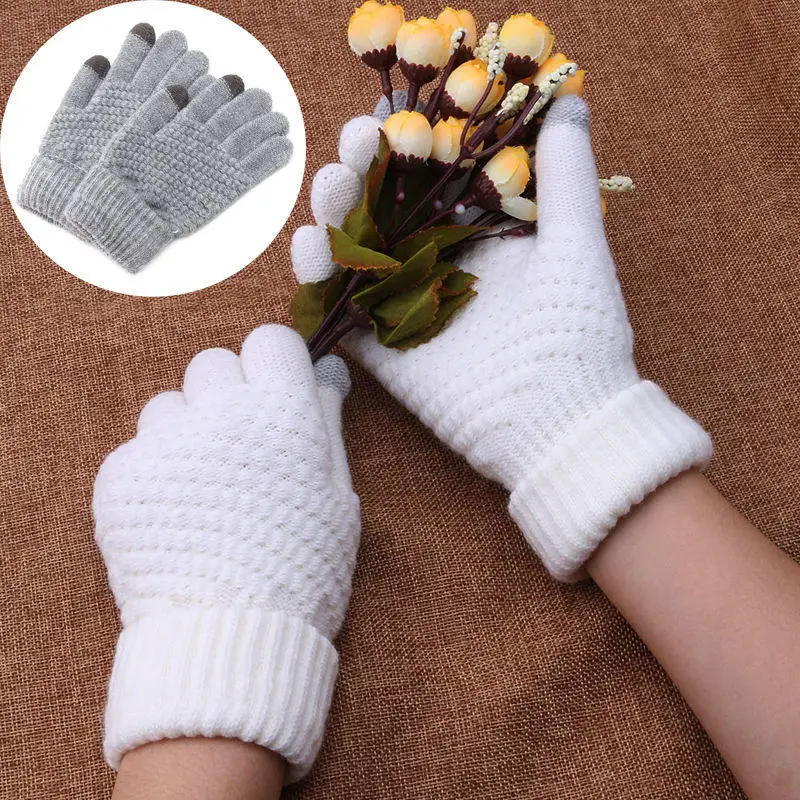 

Winter Touch Screen Gloves Women Men Warm Stretch Knit Mittens Imitation Wool Full Finger Guantes Female Crochet Thicken