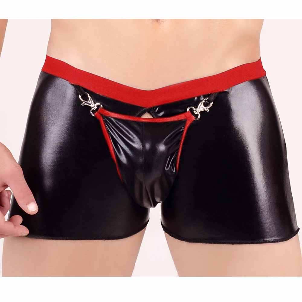 

Erotic Underwear Men Latex Lingerie Porno Latex Pants Men Metal Clip Decorate Patent Leather Nightclub Stage DS Costume