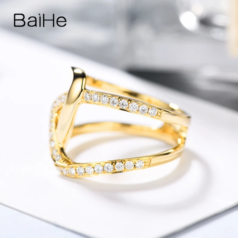 BAIHE Solid 14K желтое золото 0.26ct Сертифицированный круглый H/SI натуральные бриллианты свадебные женские модные ювелирные изделия кольцо