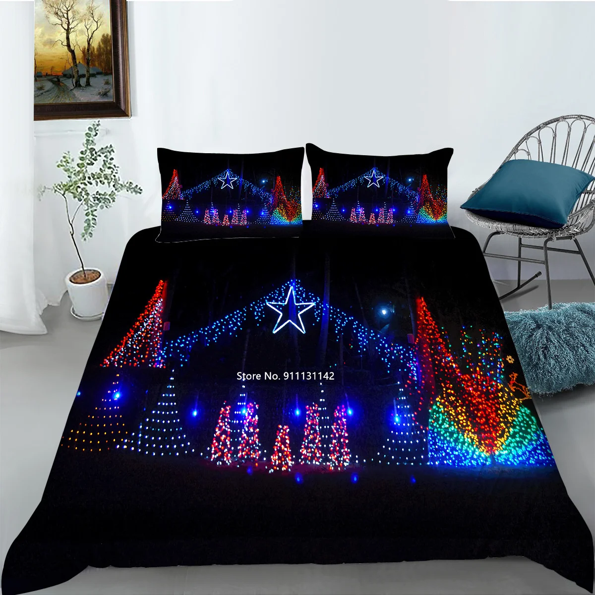 Creative Cartoon Christmas Pattern Bedding Set 3D Digital Printed Down Duvet Cover Pillowcase Multi-size Bedroom Home Textile 