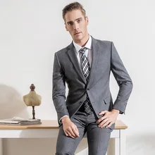 Мужские деловые костюмы из двух предметов Серый Жених мужской свадебный костюм приталенный повседневный мужской костюм s Блейзер+ брюки