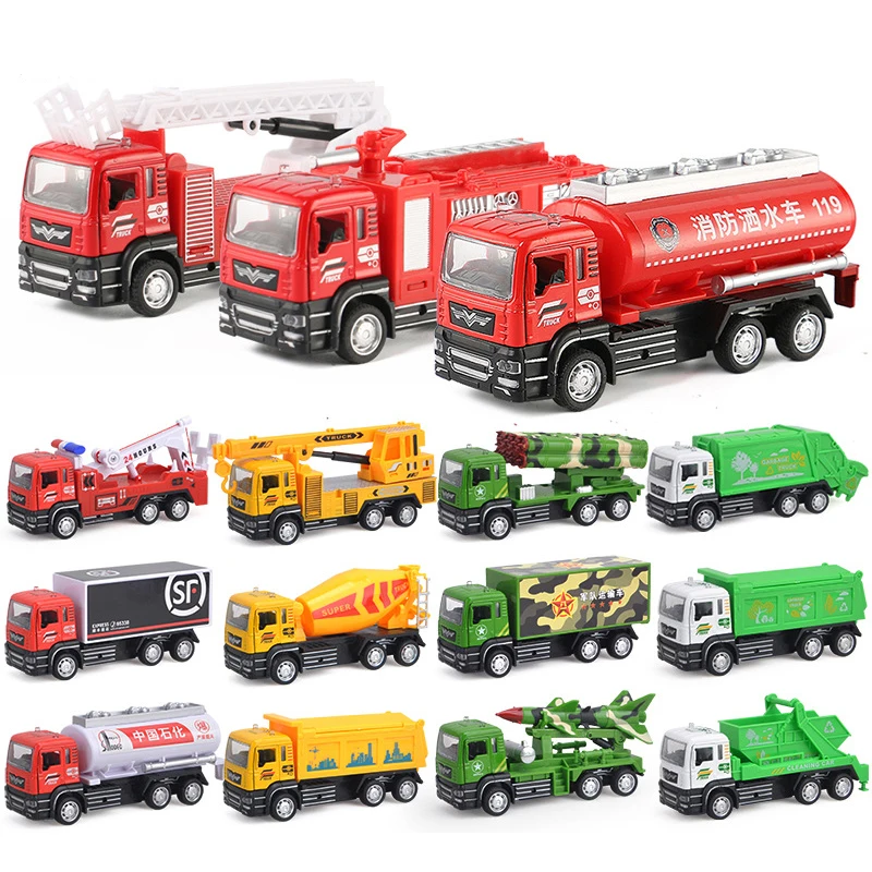 

1:52 Kid Car Model Pull Back Metal Diecasts Vehicle Fire Military Engineering Sanitation Police Truck Birthday Gift For Boy Y066