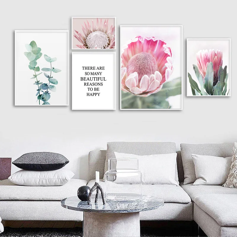 Розовый цветок, ботанический холст, художественный плакат в скандинавском стиле, декоративная печать, настенная живопись, Скандинавское украшение, картина, домашний декор